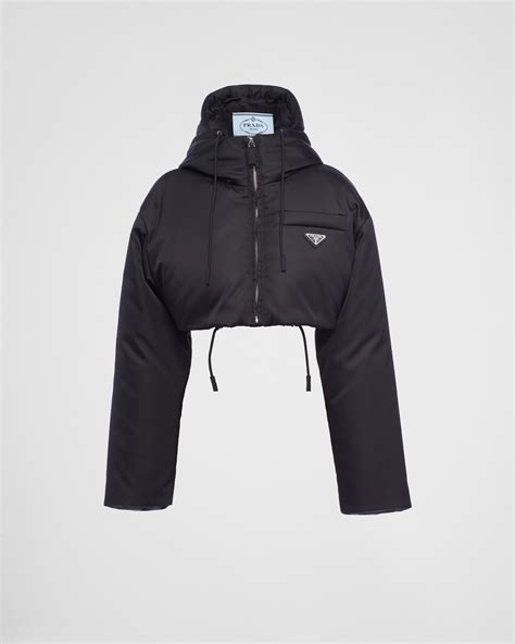 black hooded prada jacket womens|Prada nylon cropped puffer jacket.